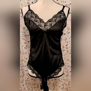 Vintage Warner's Lacies Black Teddy Lingerie Sexy Bodysuit Sleep Nightgown SZ L